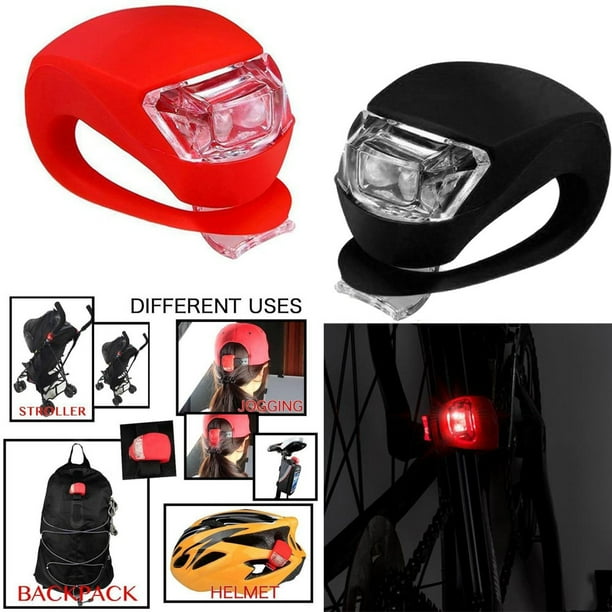 2 LED SILICONE MOUNTAIN BIKE BICYCLE FRONT REAR LIGHTS SET PUSH BATTERY INCLUDED